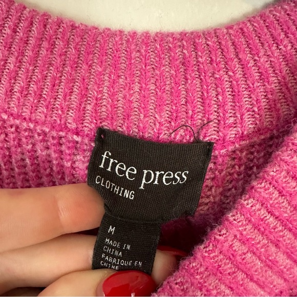 Free Press | Pink Puff Sleeve Crewneck Knit Sweater Size Medium - Picture 3 of 6